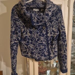 Anthropologie Women's Blue and Grey Cropped Sweater